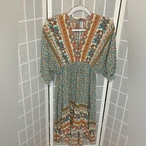L Boho Patterned Casual Dress, Used— Excellent Condition